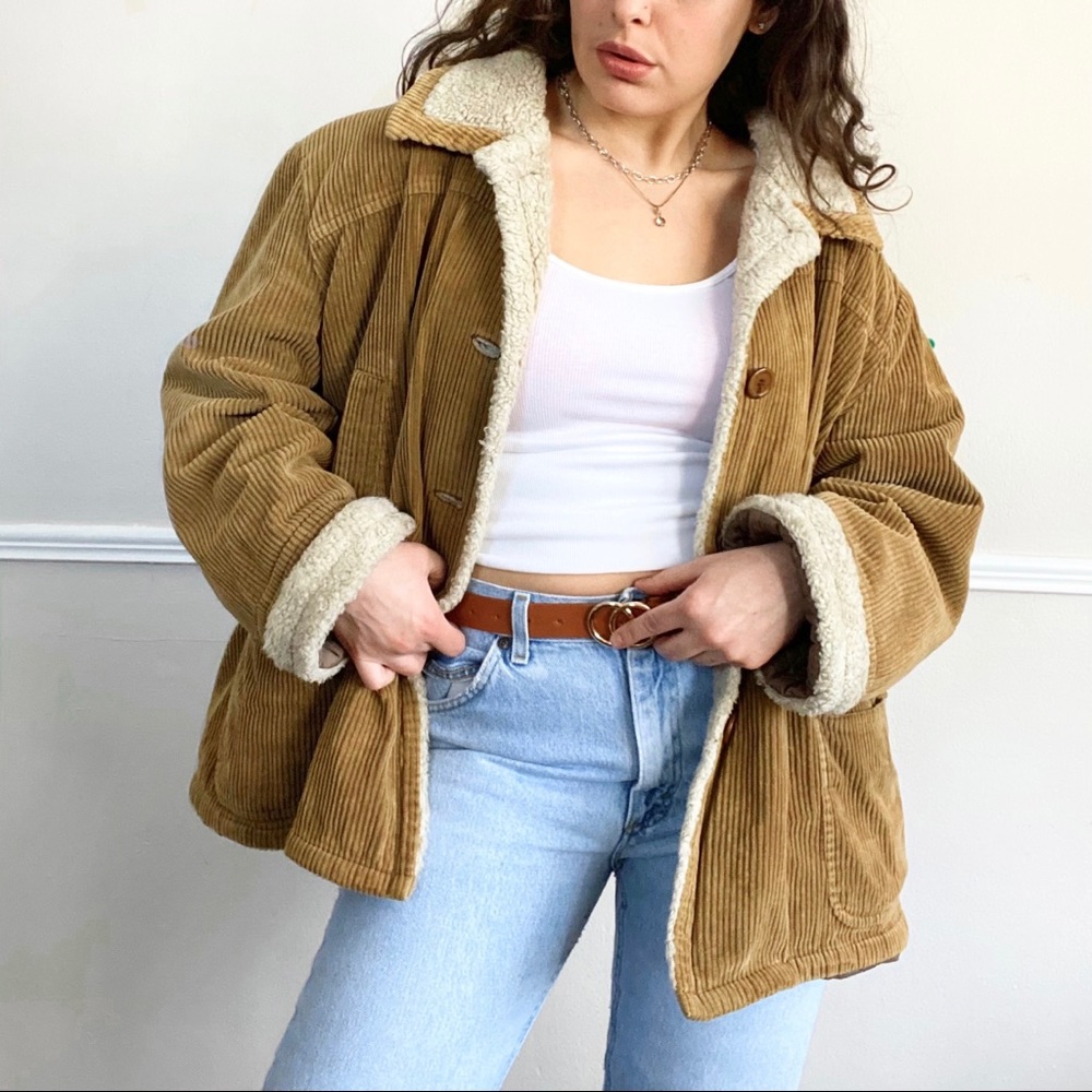 Vintage Corduroy Sherpa Collar Coat Jacket